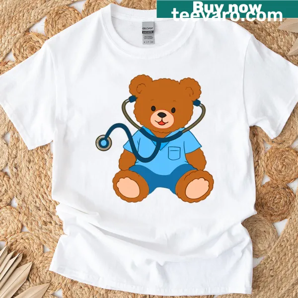 Cartoon bear in doctor outfit on a T-shirt