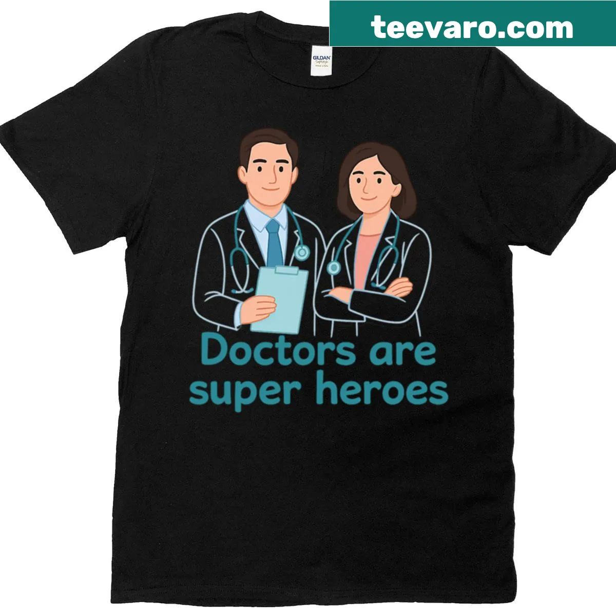 Superhero-themed design honoring doctors and healthcare workers — on a men's t-shirt