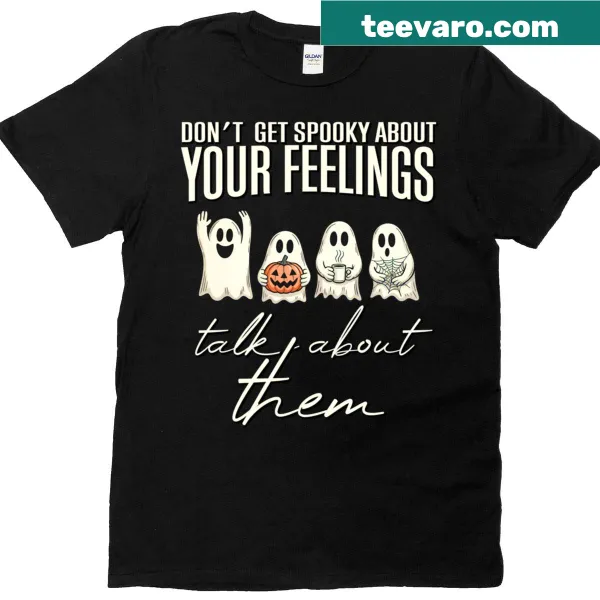Playful typography T-shirt promoting open discussions about feelings.