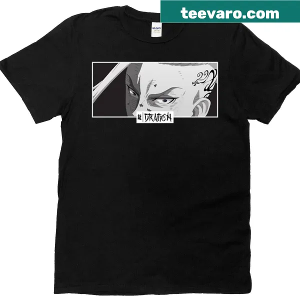 Monochrome T-shirt featuring intense dragon anime eyes design.