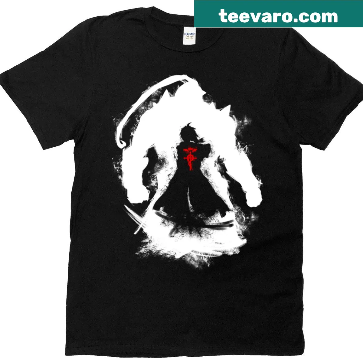 Elric Brothers graphic from Fullmetal Alchemist on t-shirt — on a men's t-shirt