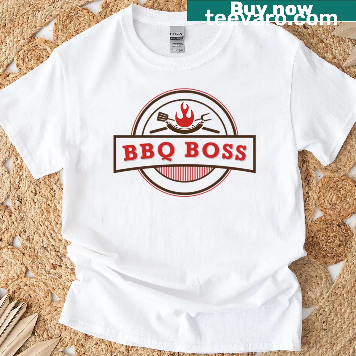 T-shirt with an emblem design saying 'Master Griller' — on a men's t-shirt