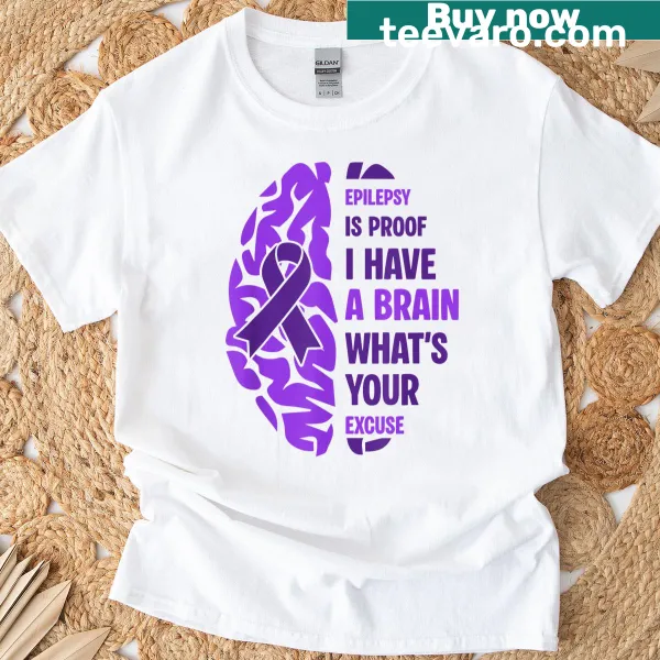 Epilepsy awareness T-shirt with brain graphic and bold text