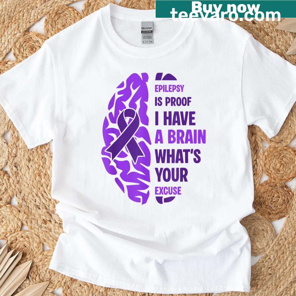 Epilepsy awareness T-shirt with brain graphic and bold text — on a men's t-shirt