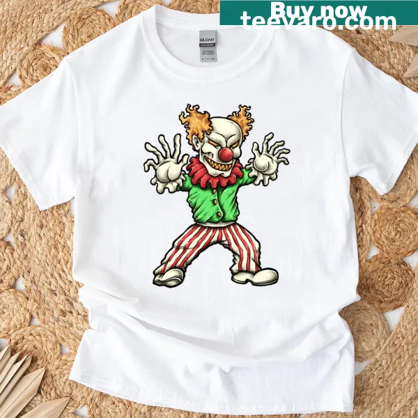 Cartoon Halloween T-shirt with an evil clown graphic