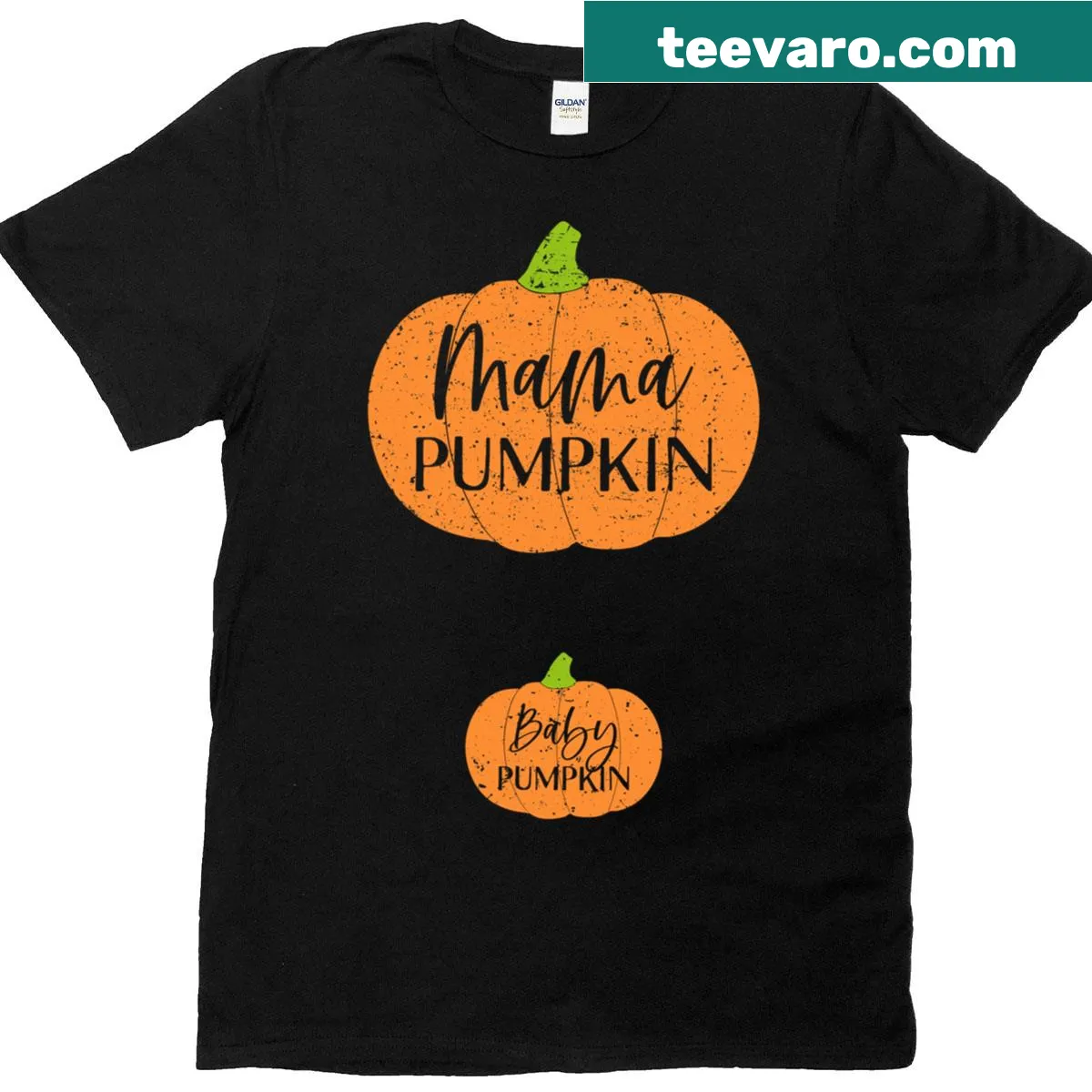 Mama and baby pumpkin illustration for fall season — on a men's t-shirt