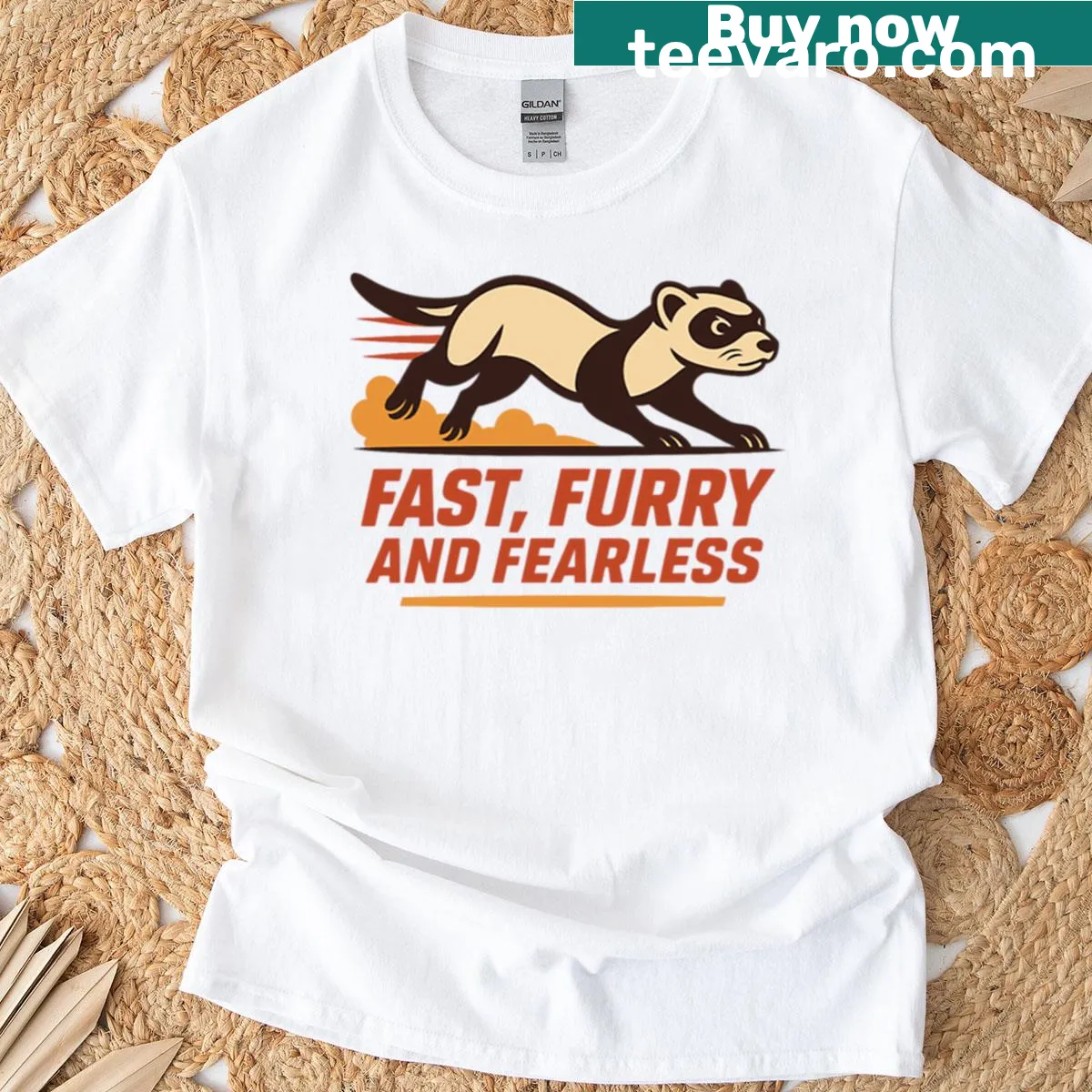 Illustrated racing ferret logo on a casual t-shirt — on a men's t-shirt