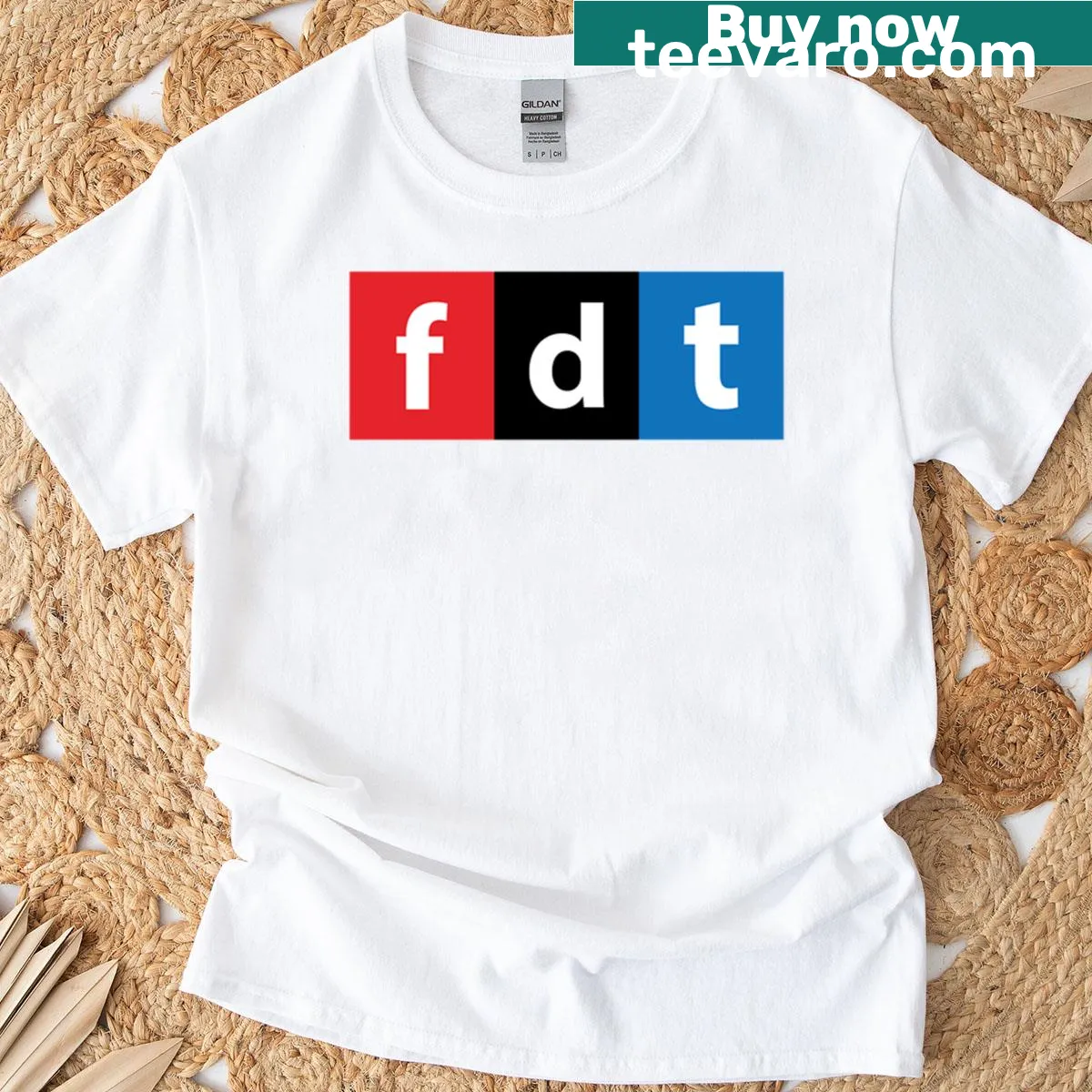Anti Trump graphic t-shirt with public radio theme — on a men's t-shirt