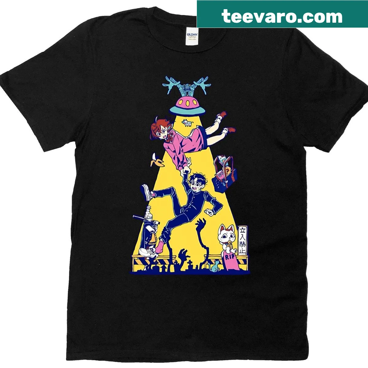 Illustrative design of a ghost-fighting figure on a t-shirt — on a men's t-shirt