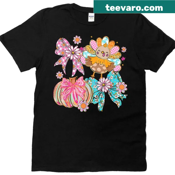 Thanksgiving turkey graphic with floral elements on t-shirt
