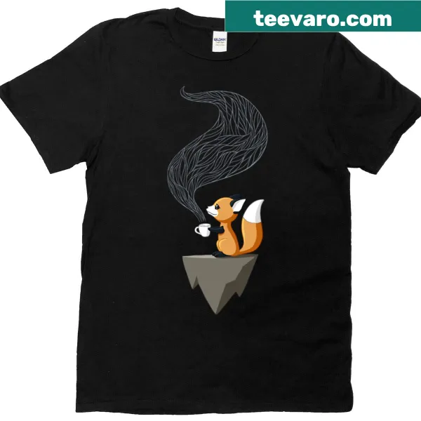 Adorable illustration of a fox drinking tea on a T-shirt