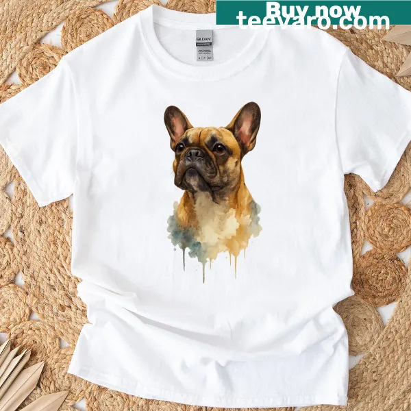 Watercolor portrait of a French Bulldog on a T-shirt