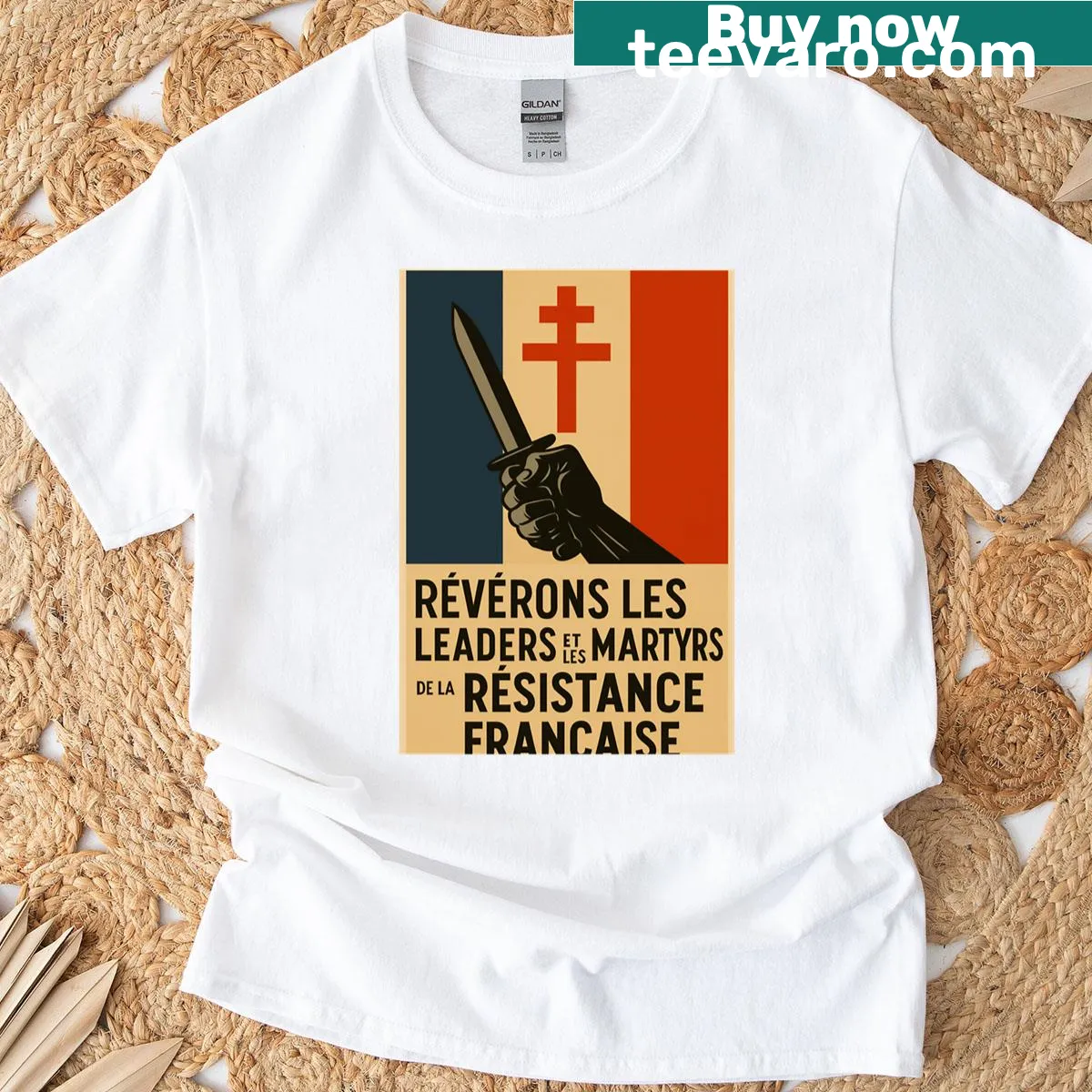 Vintage reproduction French Resistance poster on a T-shirt — on a men's t-shirt