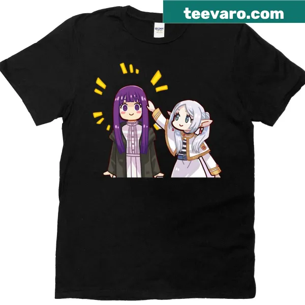 Charming illustration of Frieren and Fern on an oversized T-shirt