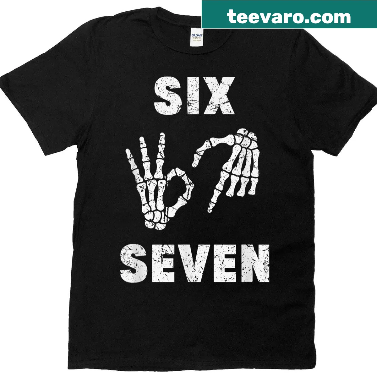 Skeleton hand graphic with meme reference for Halloween — on a men's t-shirt