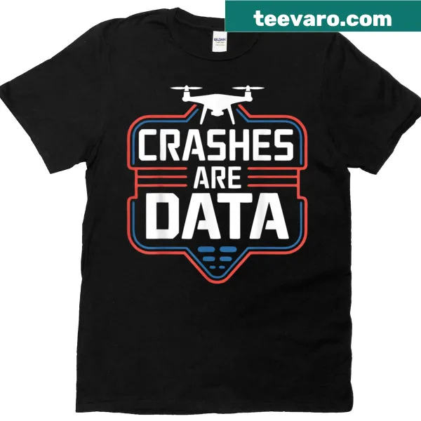 Drone racing-themed T-shirt with a humorous crash graphic
