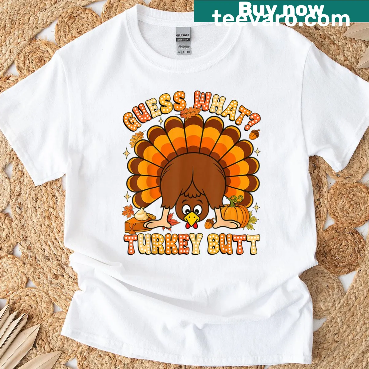 Thanksgiving-themed t-shirt with funny turkey butt pumpkin text — on a men's t-shirt