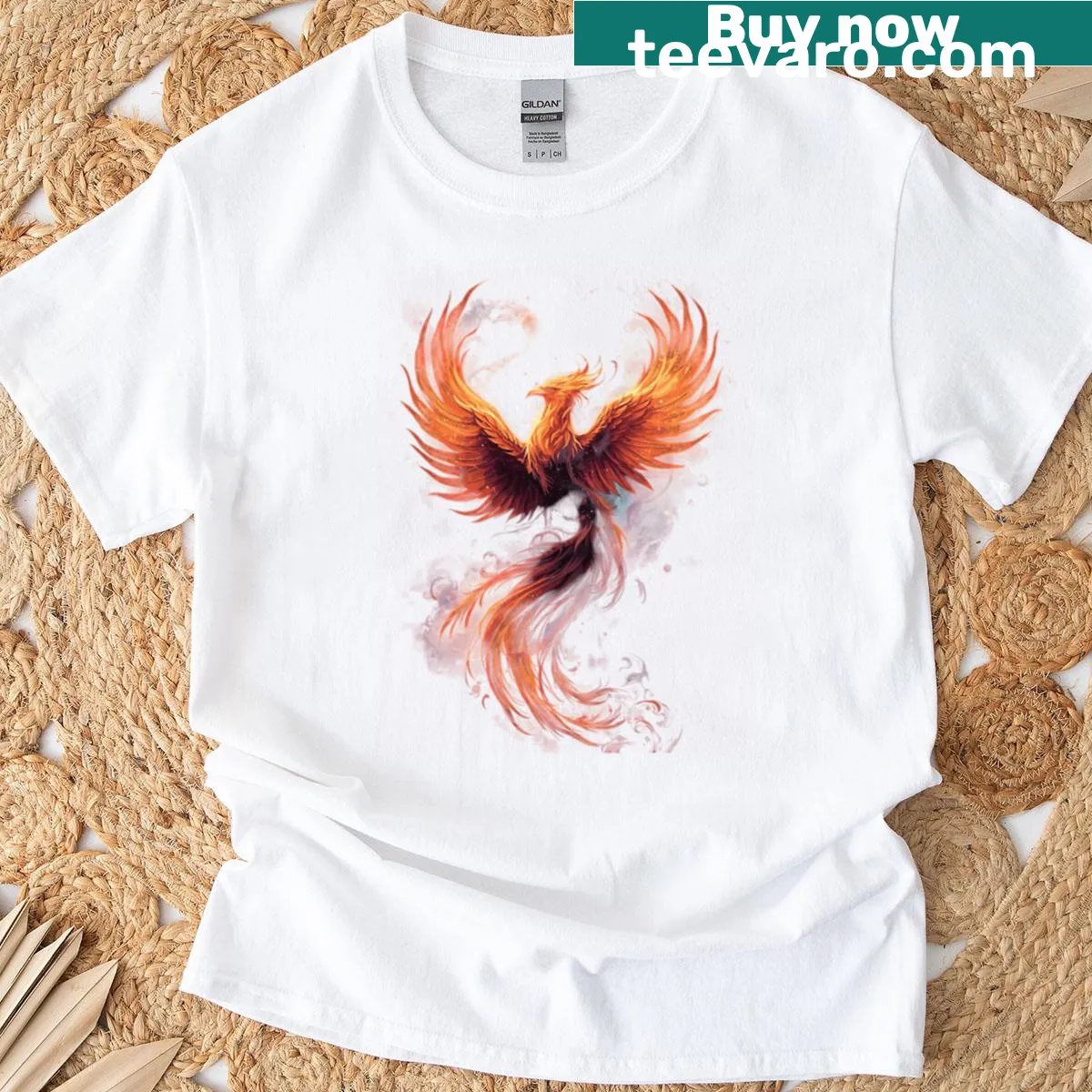 Illustration of a cosmic firebird symbolizing rebirth — on a men's t-shirt