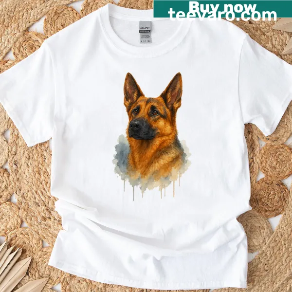 Watercolor portrait T-shirt featuring a German Shepherd for dog lovers