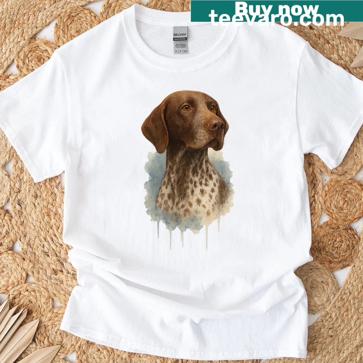 Watercolor portrait of a German Shorthaired Pointer on a t-shirt — on a men's t-shirt