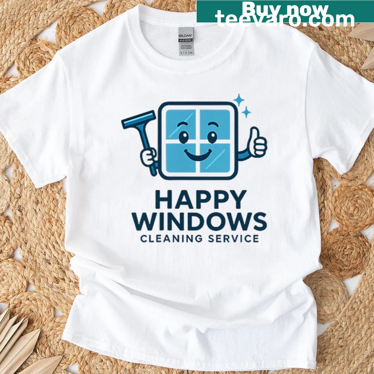 Humorous t-shirt boasting about having the cleanest windows. — on a men's t-shirt