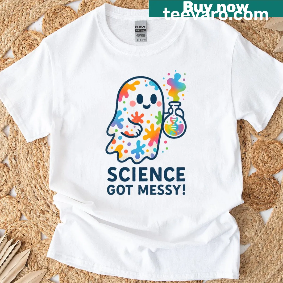Illustration of a ghost scientist on T-shirt — on a men's t-shirt