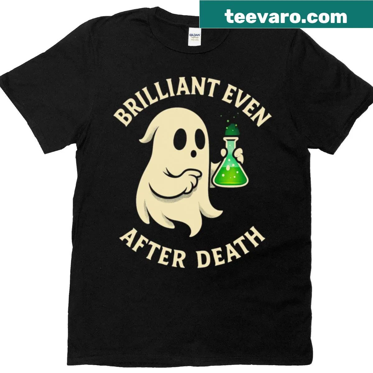 Ghost scientist design with a glowing effect — on a men's t-shirt