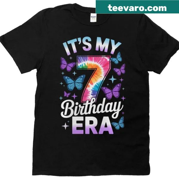 Butterfly-themed T-shirt for a girl's 7th birthday celebration