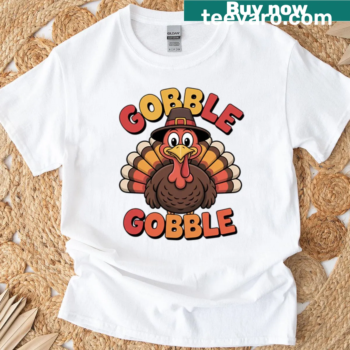 Cute turkey illustration for kids Thanksgiving T-shirt — on a men's t-shirt