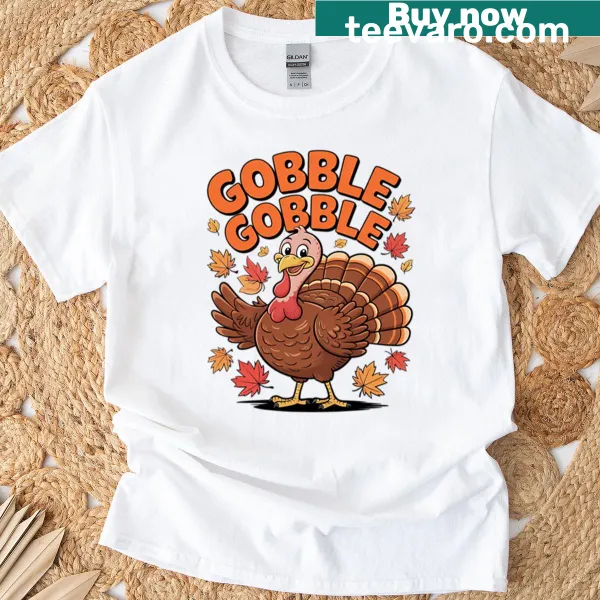 Cute turkey graphic on a Thanksgiving-themed kids T-shirt.