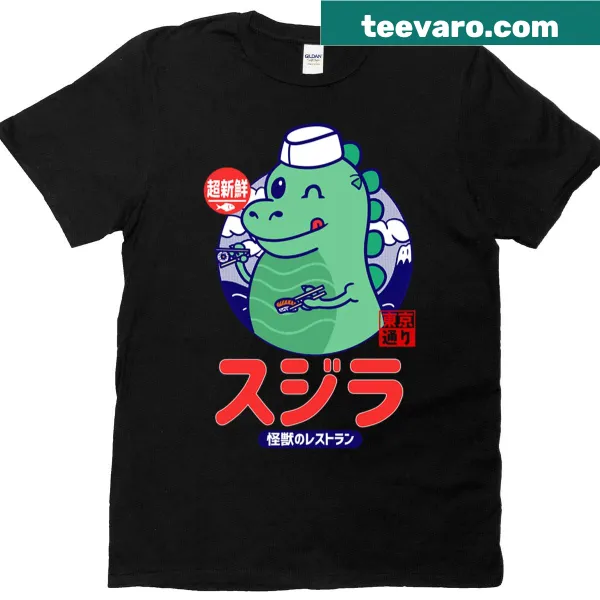 Godzilla sushi illustration on a fun T-shirt