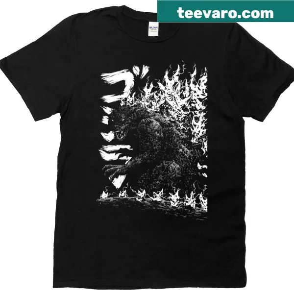 Bold Godzilla illustration on oversized T-shirt