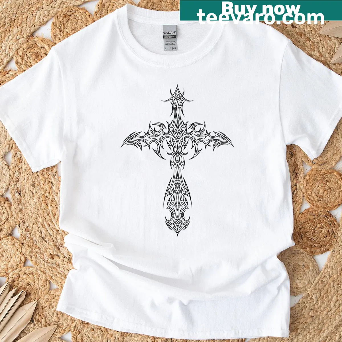 Goth cross graphic on an emo grunge T-shirt — on a men's t-shirt