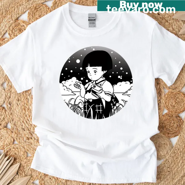 Sticker-style t-shirt featuring elements from Grave Of The Fireflies
