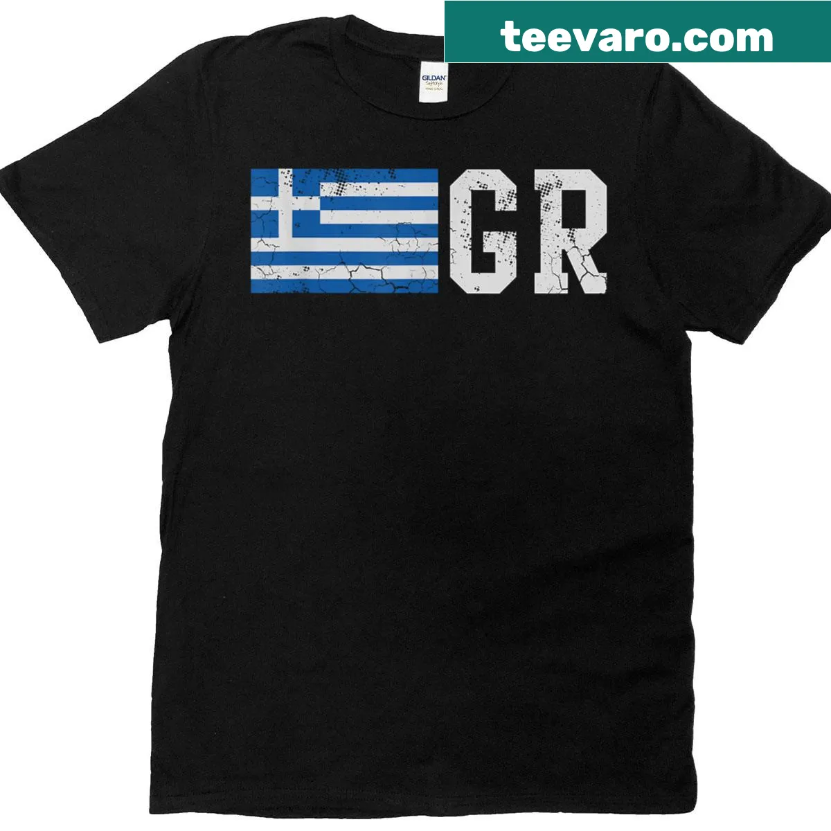 Retro distressed Greek flag graphic t-shirt — on a men's t-shirt