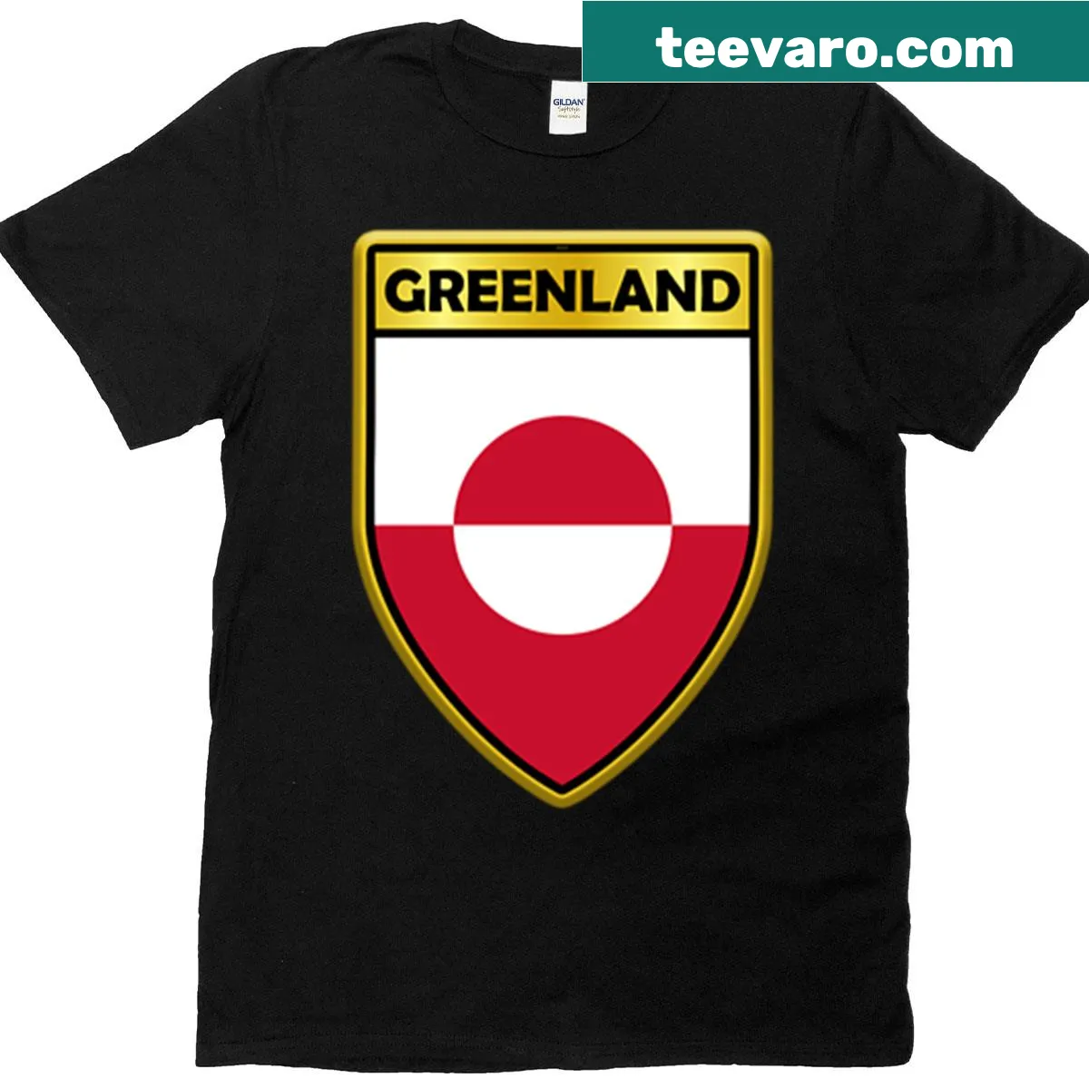 Illustrated Greenland-themed stickers on a T-shirt — on a men's t-shirt