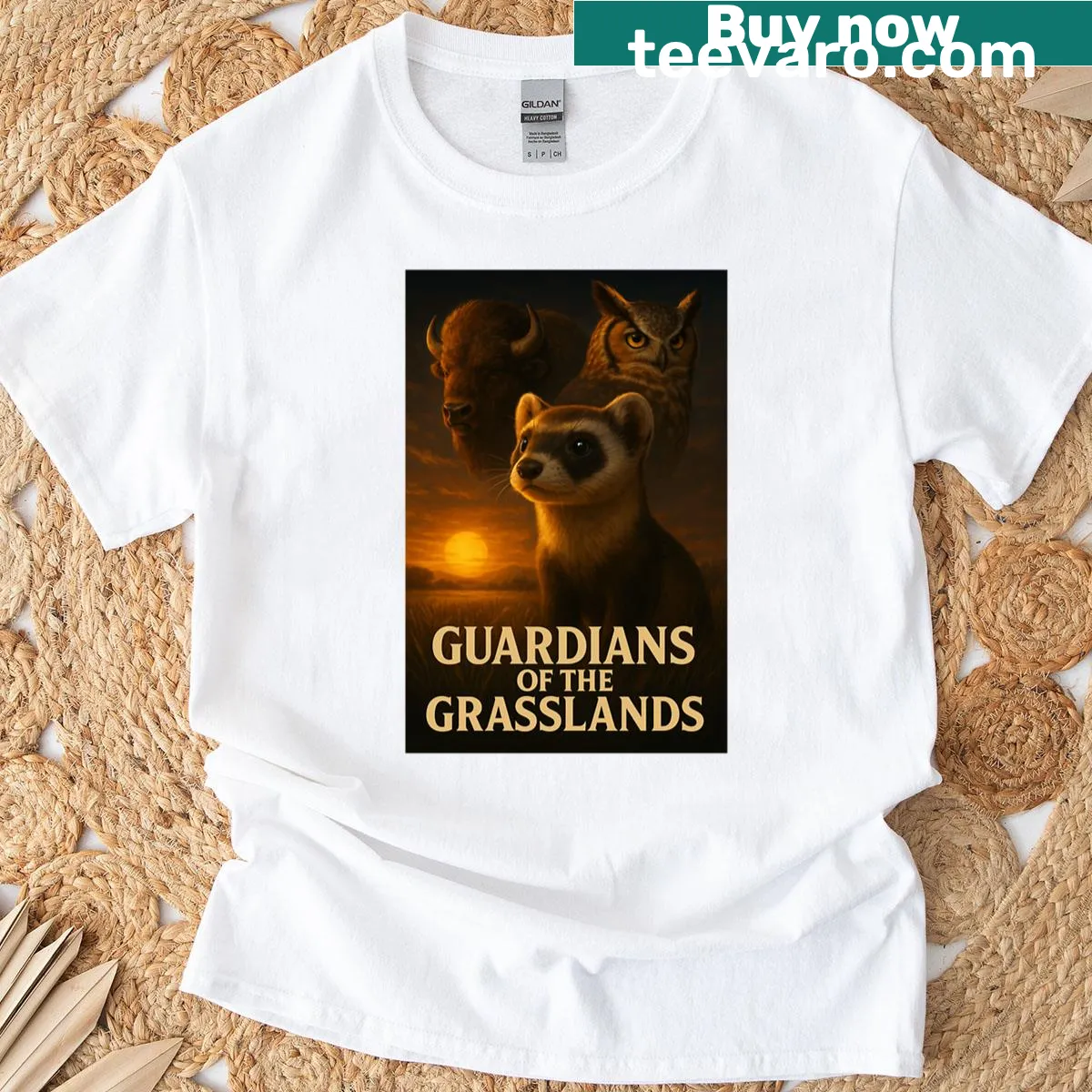 Illustrative design of grassland wildlife on a nature-themed T-shirt — on a men's t-shirt