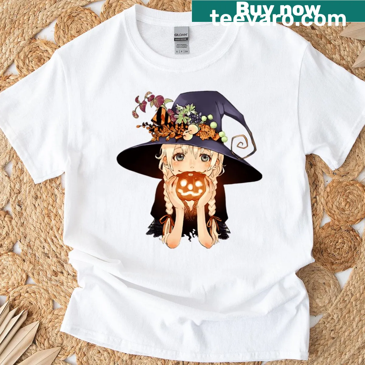 Cute Halloween anime girl illustrated design on T-shirt — on a men's t-shirt