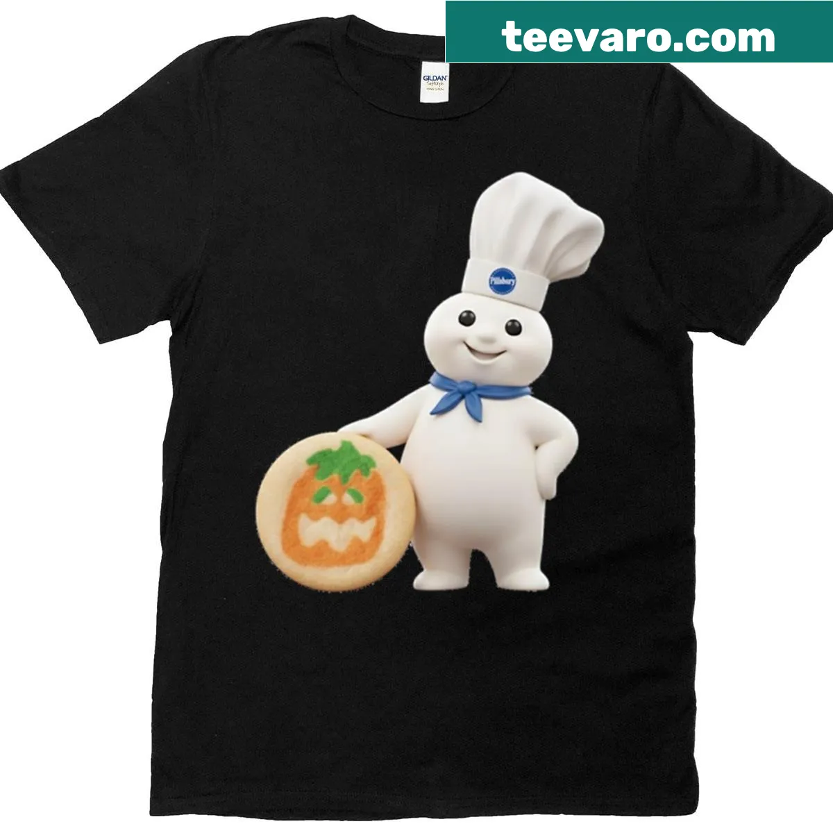 Cartoon cookie man graphic for Halloween celebration — on a men's t-shirt