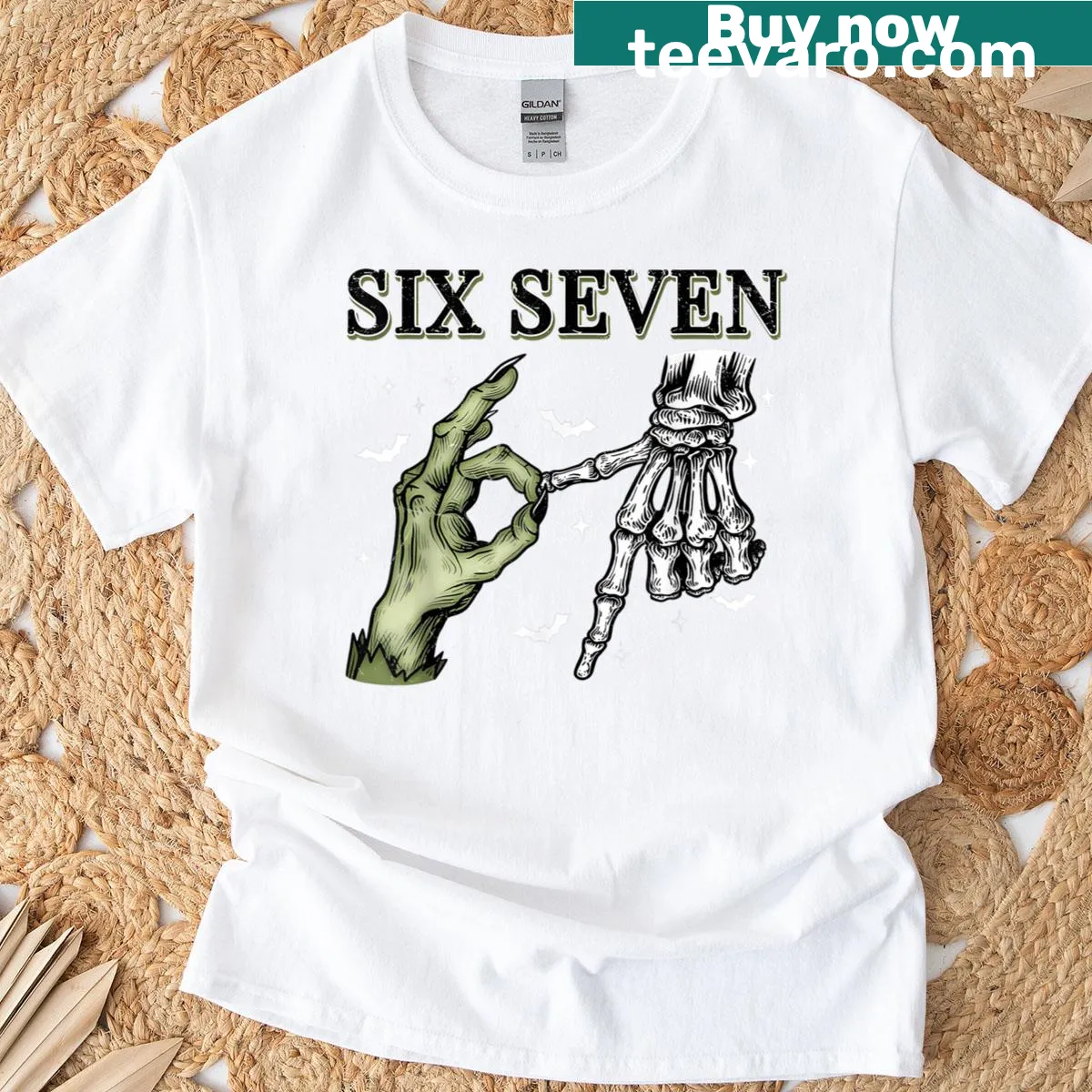 Funny skeleton hands graphic on a kids Halloween t-shirt — on a men's t-shirt