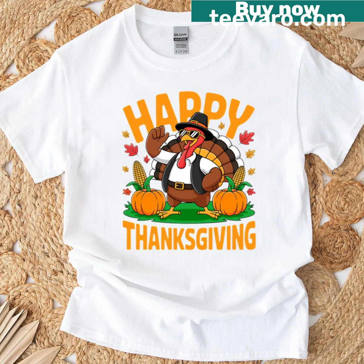 Cute dabbing turkey graphic on a Thanksgiving t-shirt — on a men's t-shirt