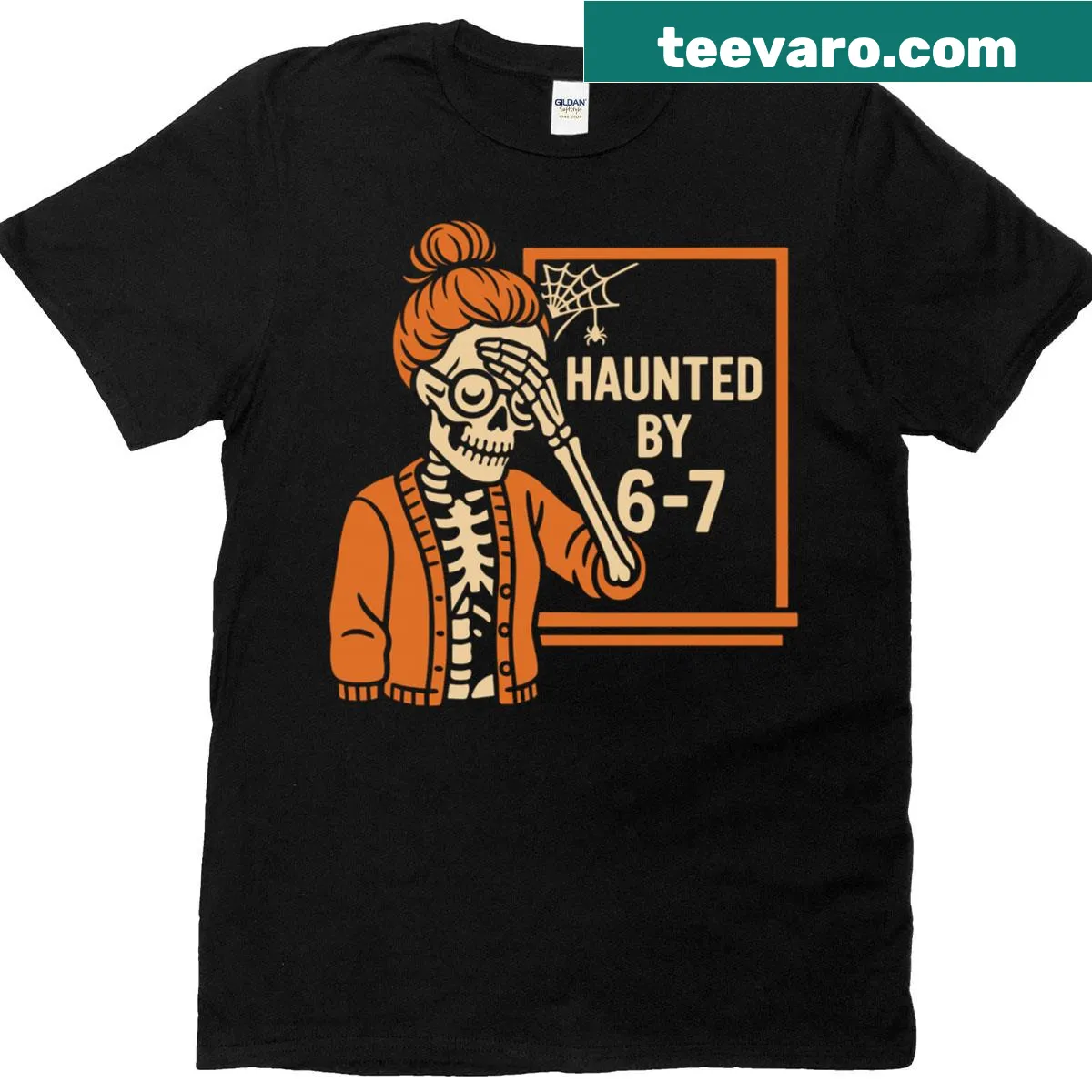 Funny Halloween T-shirt for teachers saying Haunted By 6 7 — on a men's t-shirt