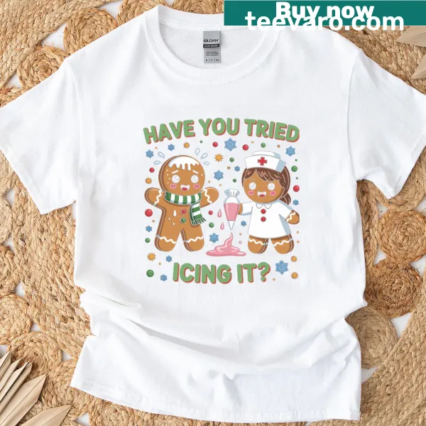 Christmas Nurse T-shirt with gingerbread design and festive text