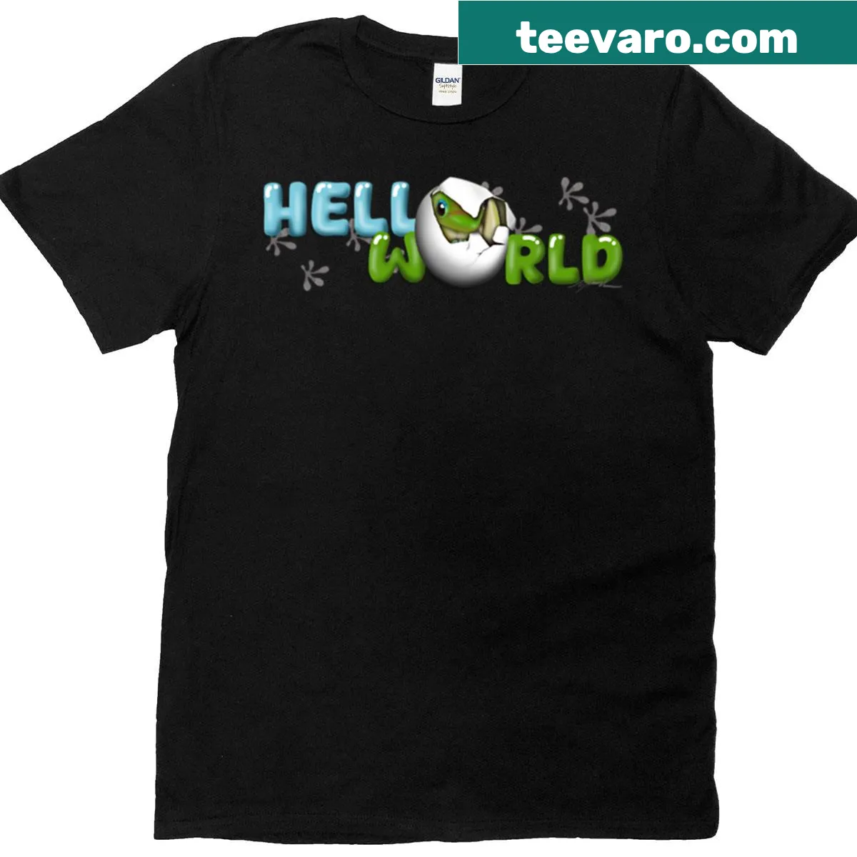 Cute T-shirt with an illustration of a baby gecko in an egg — on a men's t-shirt