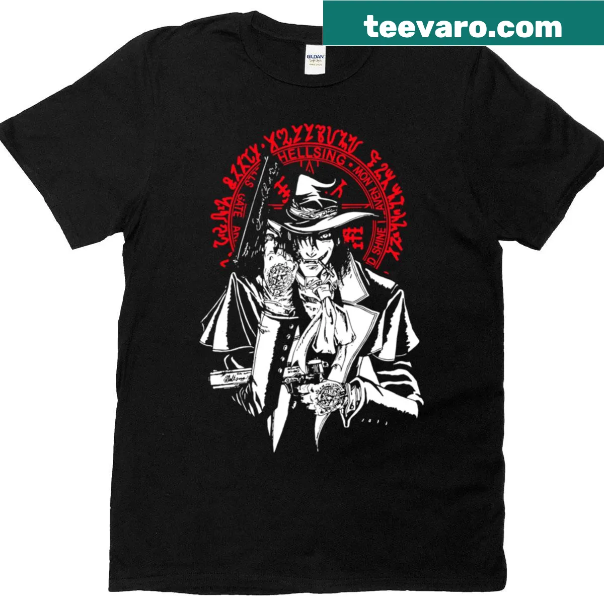Hellsing T-shirt featuring Alucard, the iconic anime character — on a men's t-shirt