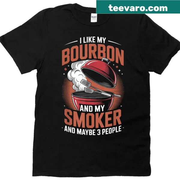 Illustration of a bourbon bottle and a smoker on a T-shirt