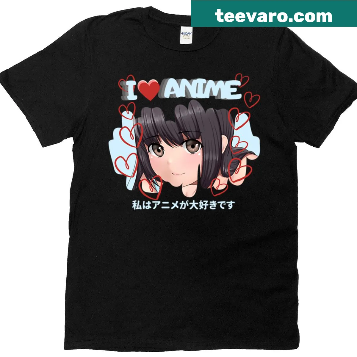 Anime-themed T-shirt featuring a cartoon anime girl — on a men's t-shirt