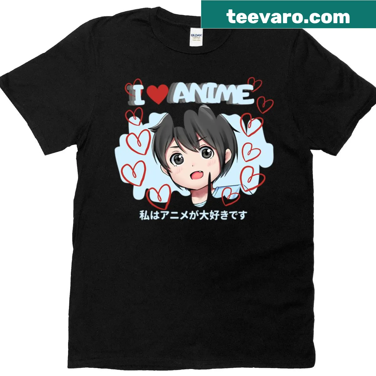 I Love Anime T-shirt featuring playful typography — on a men's t-shirt