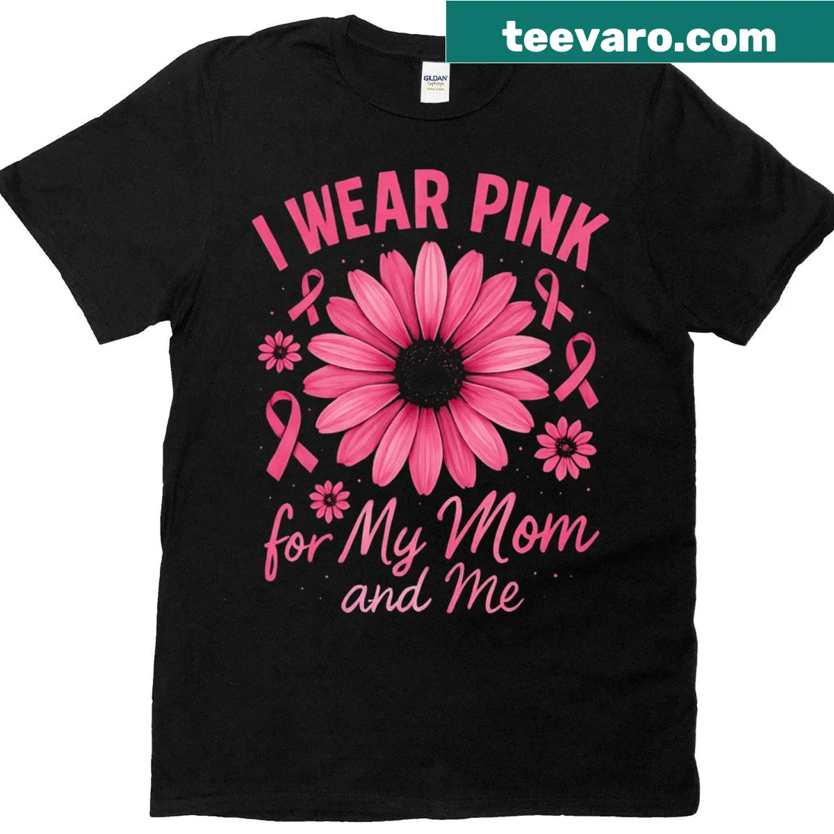 Breast cancer awareness T-shirt with 'I Wear Pink For My Mom' text — on a men's t-shirt