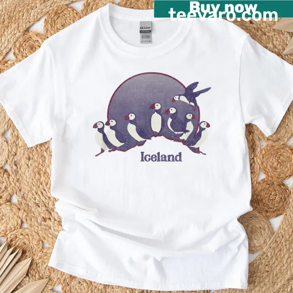 Retro graphic T-shirt featuring a puffin design
